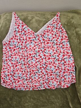 LOFT White Cami with Red Cherry Print, Size Large
